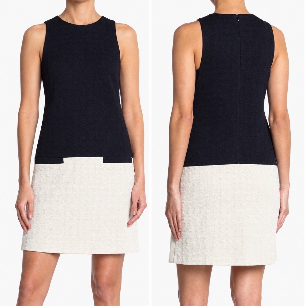 Eliza J Womens Sleeveless Colorblock Textured Shift Dress Navy White Size 0